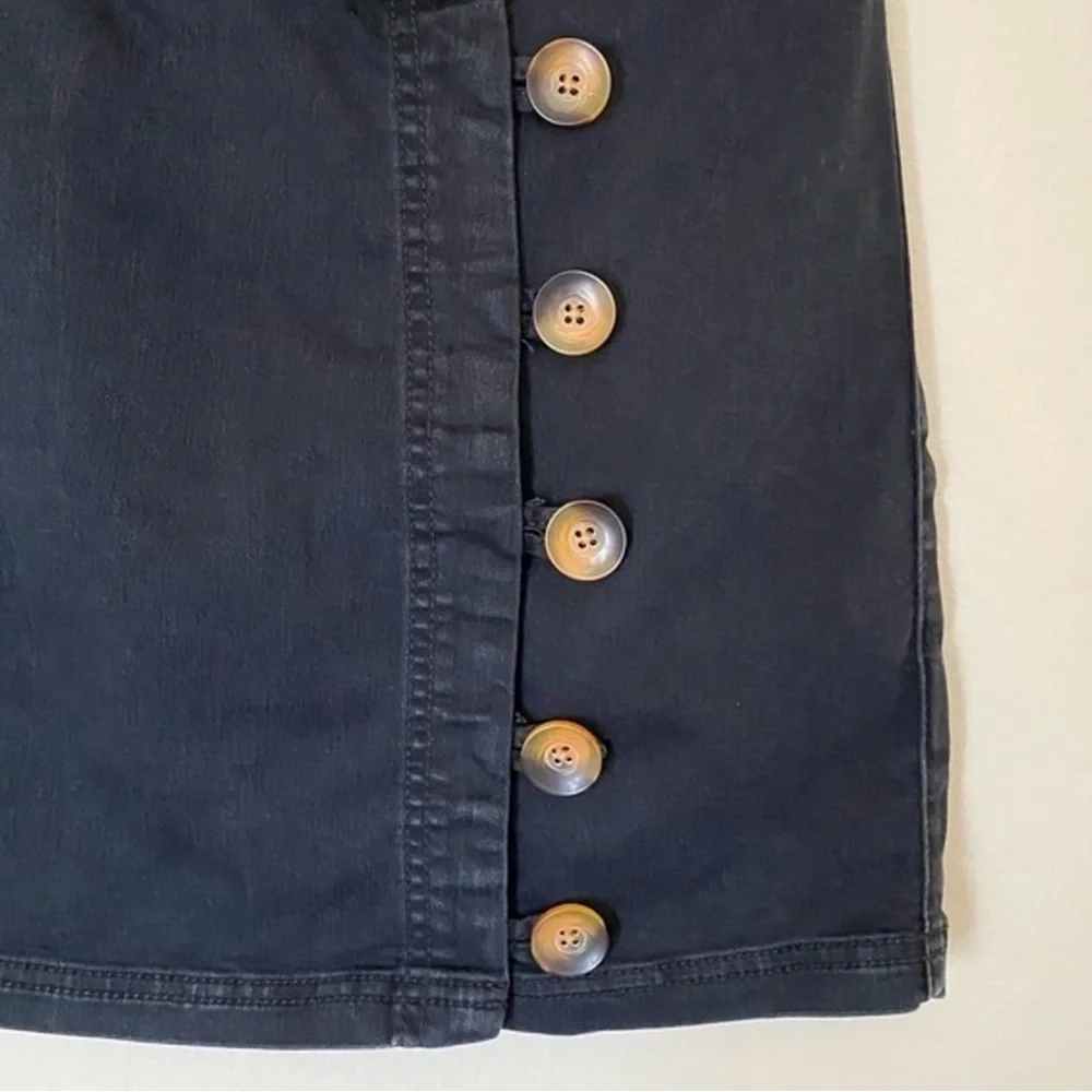Free People Black Denim Button Front Mini Skirt Size 2